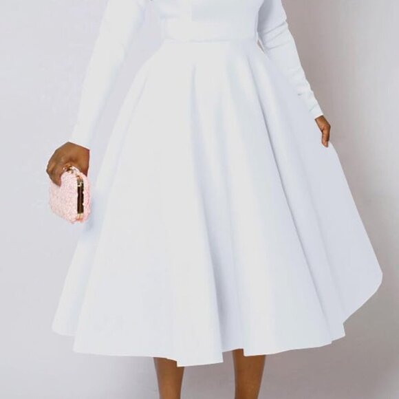 Women's Vintage Cocktail Dresses 1950s Round Neck Long Sleeve A Line Formal Chur - Picture 2 of 4